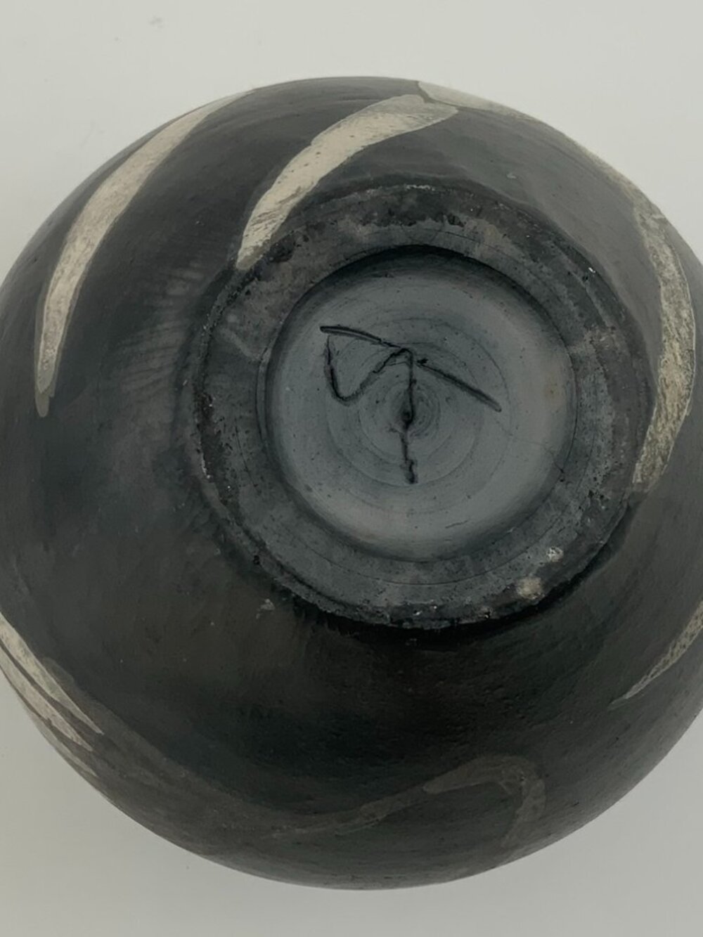 Signed Original Black Stoneware Vase with White Florals - Picture 2 of 9